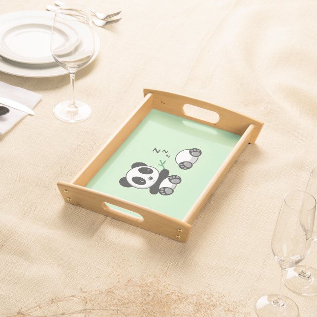 Cute Little Pandas on Green Serving Tray (Front)