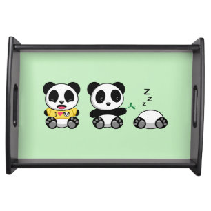 Cute Little Pandas on Green Serving Tray