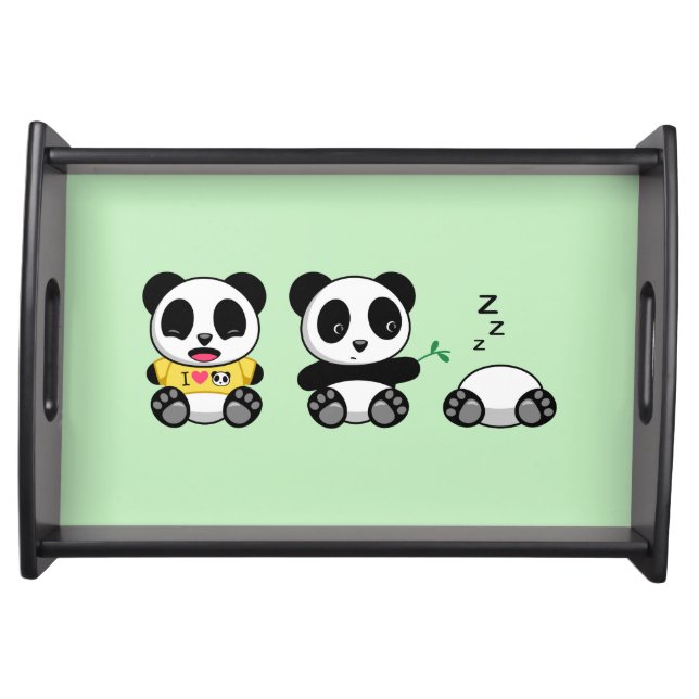 Cute Little Pandas on Green Serving Tray (Front)