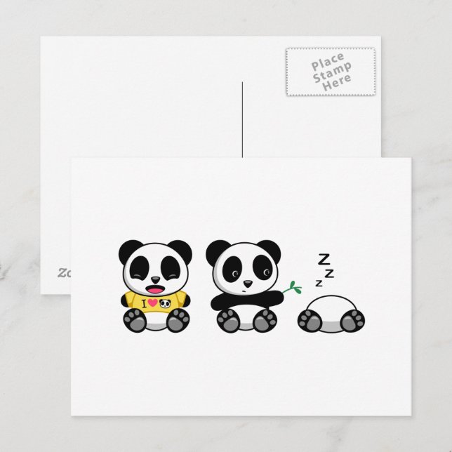 Cute Little Pandas on White Postcard (Front/Back)