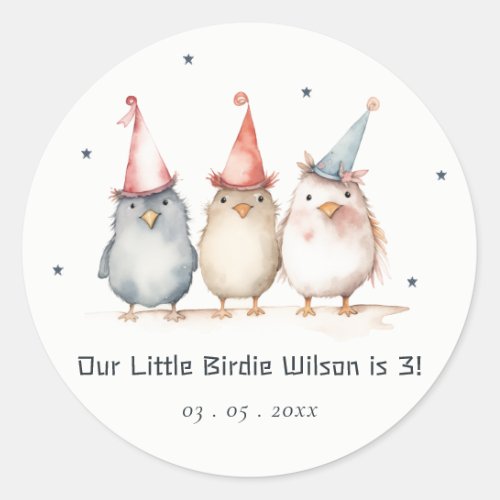 Cute Little Party Birds Any Age Kids Birthday Classic Round Sticker