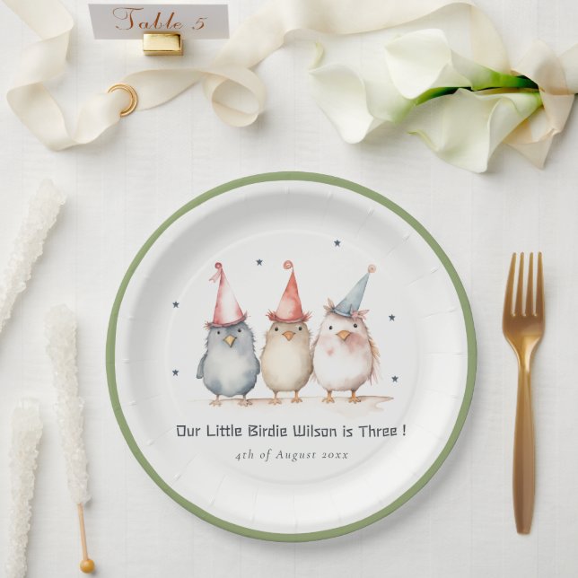 Cute Little Party Birds Any Age Kids Birthday Paper Plates (Wedding)