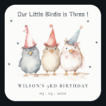 Cute Little Party Birds Any Age Kids Birthday Square Sticker<br><div class="desc">If you need any further customisation please feel free to message me on yellowfebstudio@gmail.com.</div>