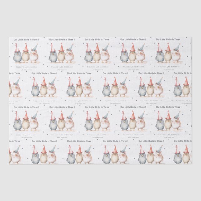 Cute Little Party Birds Any Age Kids Birthday Tissue Paper (Front)