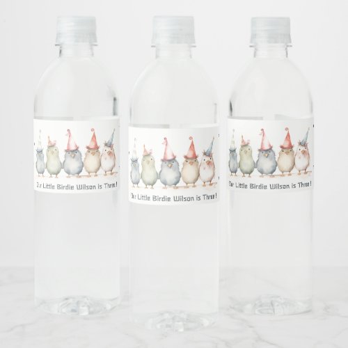 Cute Little Party Birds Any Age Kids Birthday Water Bottle Label