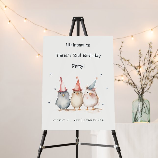 Cute Little Party Birds Kids Birthday Welcome Foam Board (In Situ (Stand))