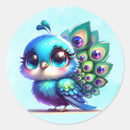 Cute Little Peacock Baby Shower Classic Round Sticker
