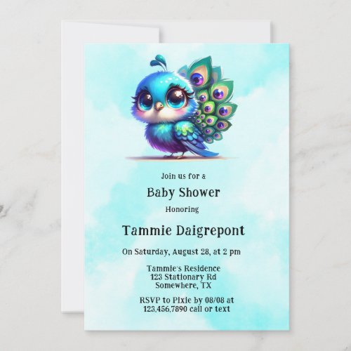 Cute Little Peacock Baby Shower Invitation