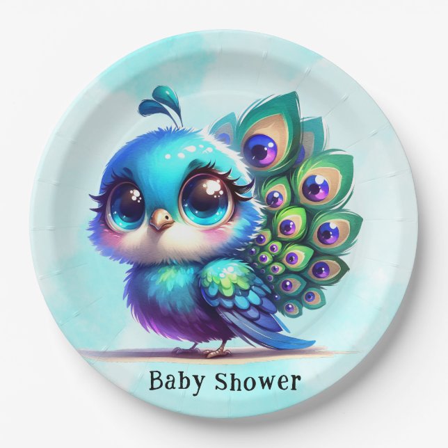 Cute Little Peacock Baby Shower Paper Plates (Front)