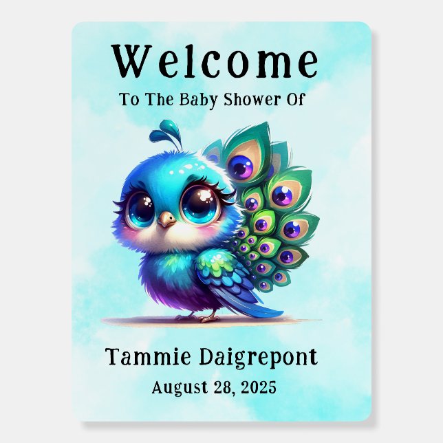 Cute Little Peacock Baby Shower Welcome Sign (Front)