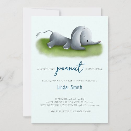 Cute Little Peanut Elephant Boy Baby Shower Invitation