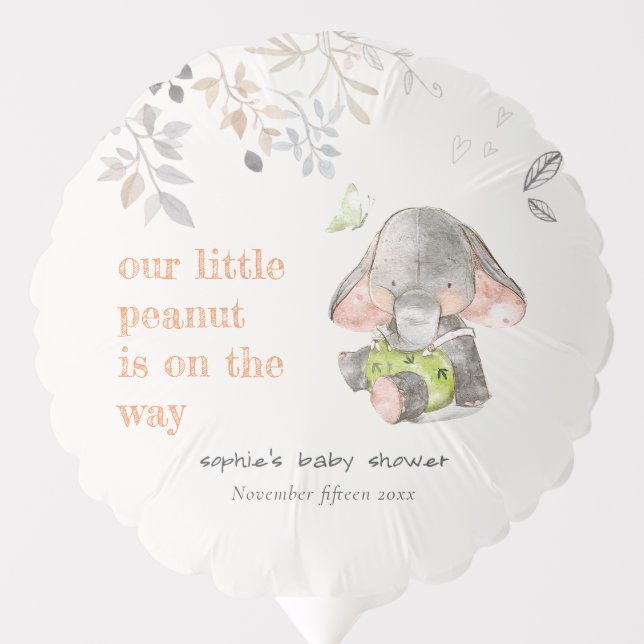 Cute Little Peanut Elephant Foliage Baby Shower Balloon (Front)
