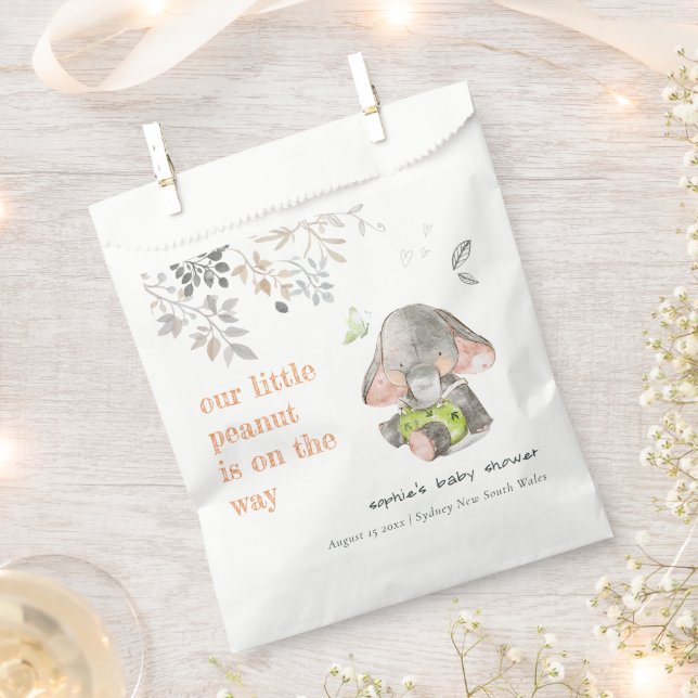 Cute Little Peanut Elephant Foliage Baby Shower Favor Bag (Clipped)