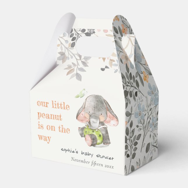Cute Little Peanut Elephant Foliage Baby Shower Favor Boxes (Front Side)