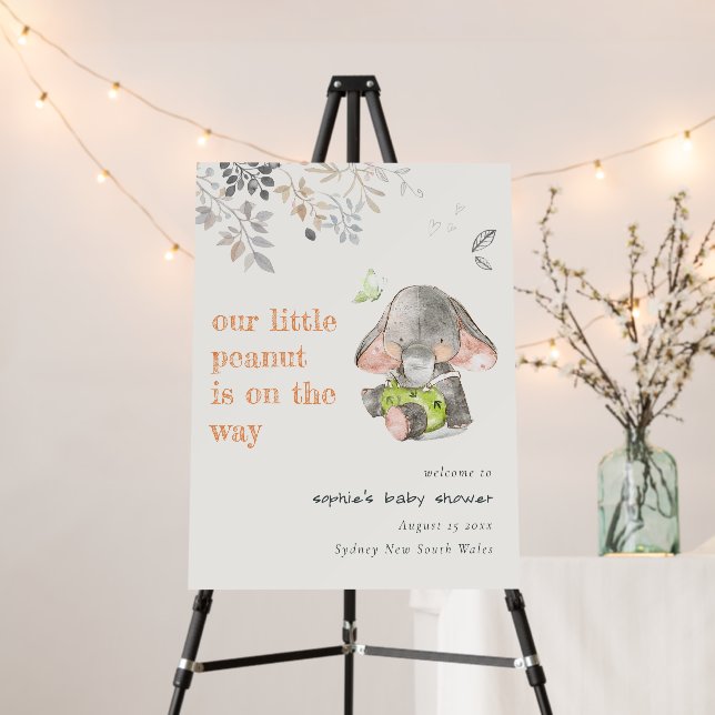 Cute Little Peanut Elephant Foliage Baby Shower Foam Board (In Situ (Stand))