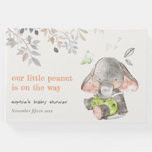 Cute Little Peanut Elephant Foliage Baby Shower Guest Book