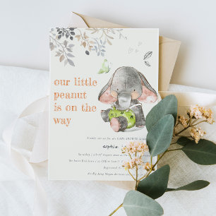Cute Little Peanut Elephant Foliage Baby Shower Invitation