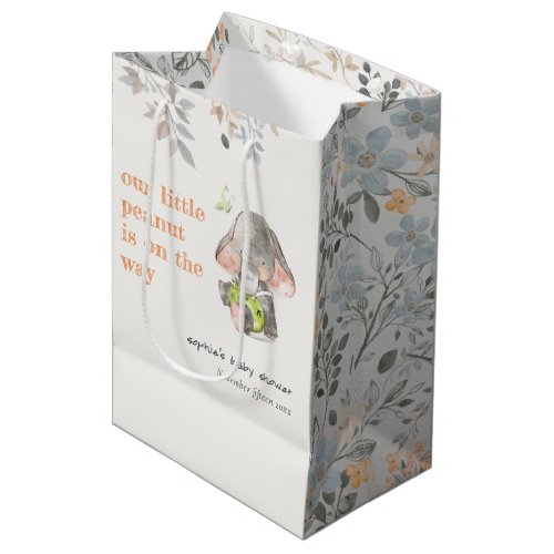 Cute Little Peanut Elephant Foliage Baby Shower Medium Gift Bag