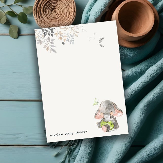 Cute Little Peanut Elephant Foliage Baby Shower Note Card (Creator Uploaded)