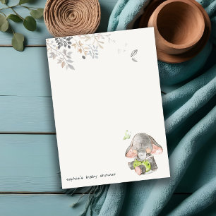 Cute Little Peanut Elephant Foliage Baby Shower Note Card