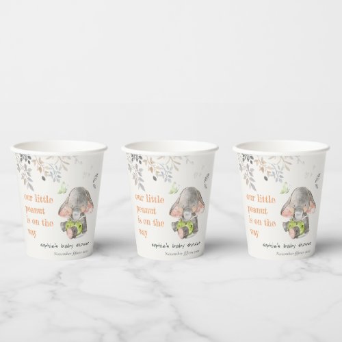 Cute Little Peanut Elephant Foliage Baby Shower Paper Cups