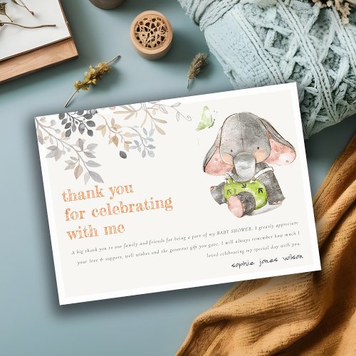 Cute Little Peanut Elephant Foliage Baby Shower Thank You Card