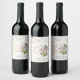 Cute Little Peanut Elephant Foliage Baby Shower Wine Label