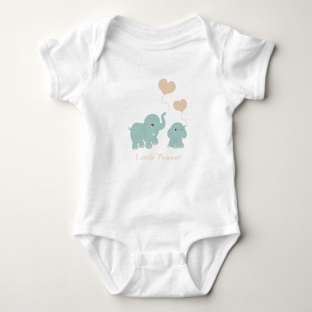 Cute Little Peanut Elephant Heart Balloon Blue Baby Bodysuit (Front)