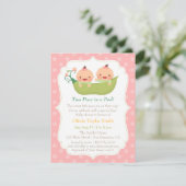 Cute Little Peas in a Pod Twin Girls Baby Shower Invitation (Standing Front)