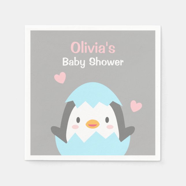 Cute Little Penguin Baby Shower Party Napkins (Front)