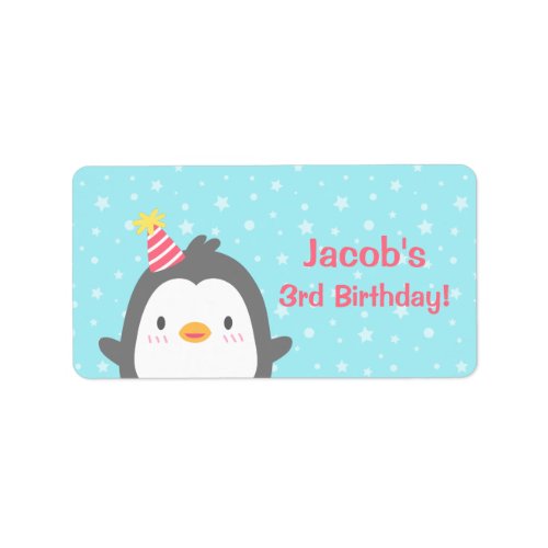 Cute Little Penguin Birthday Party Favor Labels