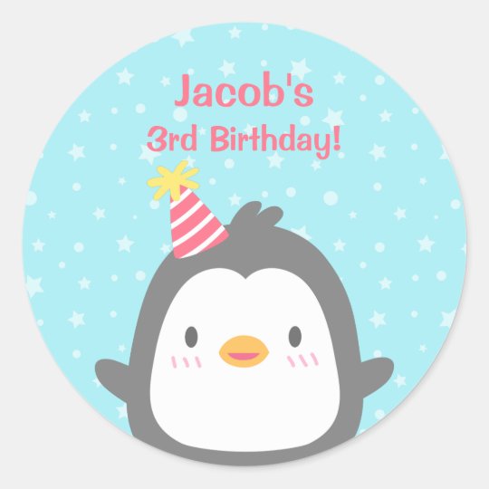 Cute Little Penguin Birthday Party Favor Stickers Zazzle Com