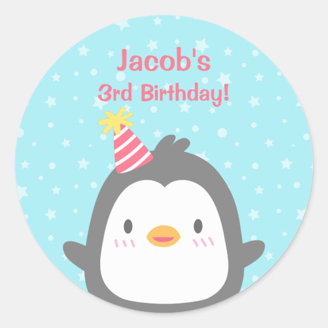 Cute Little Penguin Birthday Party Favor Stickers (Front)
