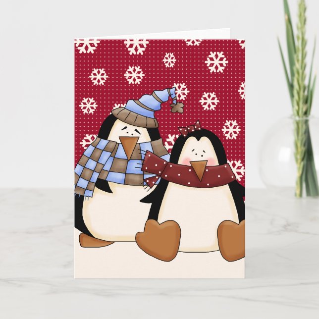 Cute Little Penguin Couple Holiday Card (Front)