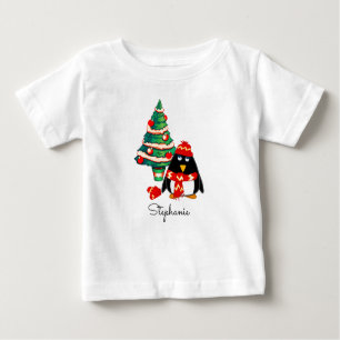 Cute Little Penguin Custom Name Christmas Gift Baby T-Shirt