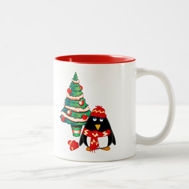 Cute Little Penguin | Custom Name Christmas Gift Two-Tone Coffee Mug (Right)