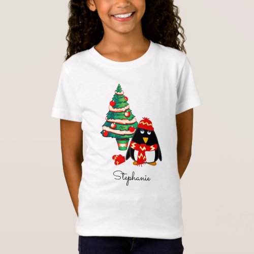 Cute Little Penguin  Custom Name Christmas  T_Shirt