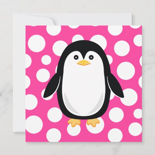 Cute Little Penguin Pink Polka Dot Fun Invitation