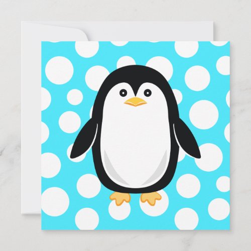 Cute Little Penguin Polka Dot Black Tie Party Invitation