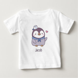 Cute Little Penguin Sailor Crew Personalized Name Baby T-Shirt