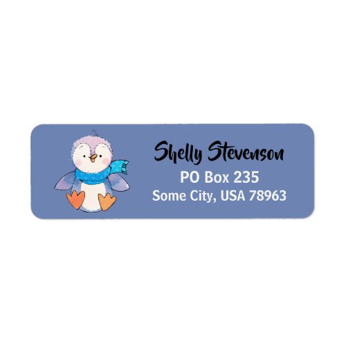 Cute Little Penguin Winter Themed mailing label