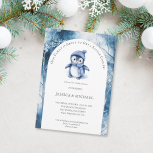 Cute Little Penguin Winter Woodland Baby Shower Invitation