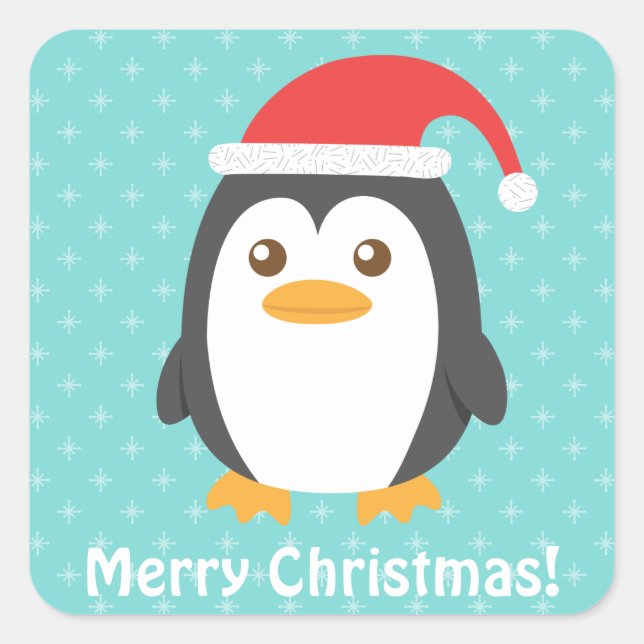 Cute Little Penguin with Santa Hat Christmas Square Sticker (Front)