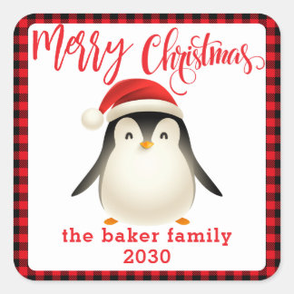 Cute Little Penguin with Santa Hat Christmas Square Sticker