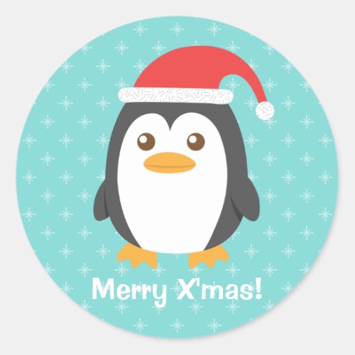 Cute Little Penguin with Santa Hat for Christmas Classic Round Sticker