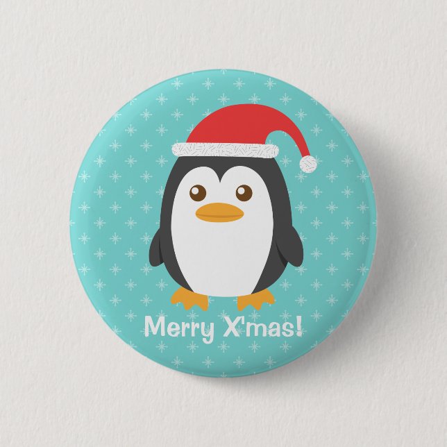 Cute Little Penguin with Santa Hat Xmas Button (Front)