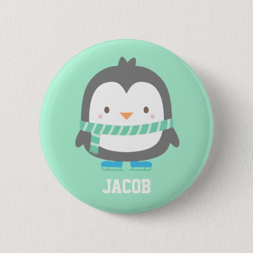 Cute Little Penguin with Winter Scarf For Boys Pinback Button