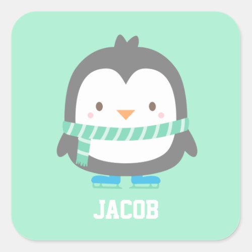 Cute Little Penguin with Winter Scarf For Kids Square Sticker