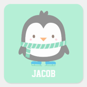 Cute Little Penguin with Winter Scarf For Kids Square Sticker
