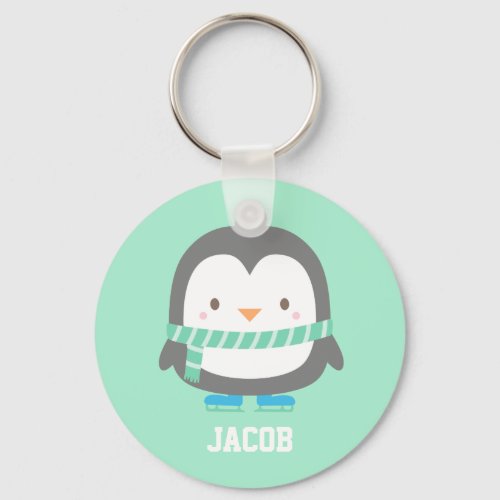 Cute Little Penguin with Winter Scarf Personalized Keychain